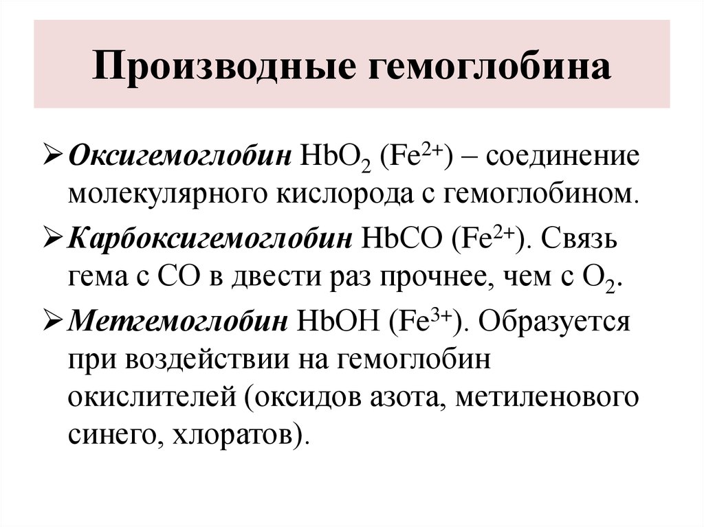 Схема связывания газов гемоглобином карбокси и метгемоглобин