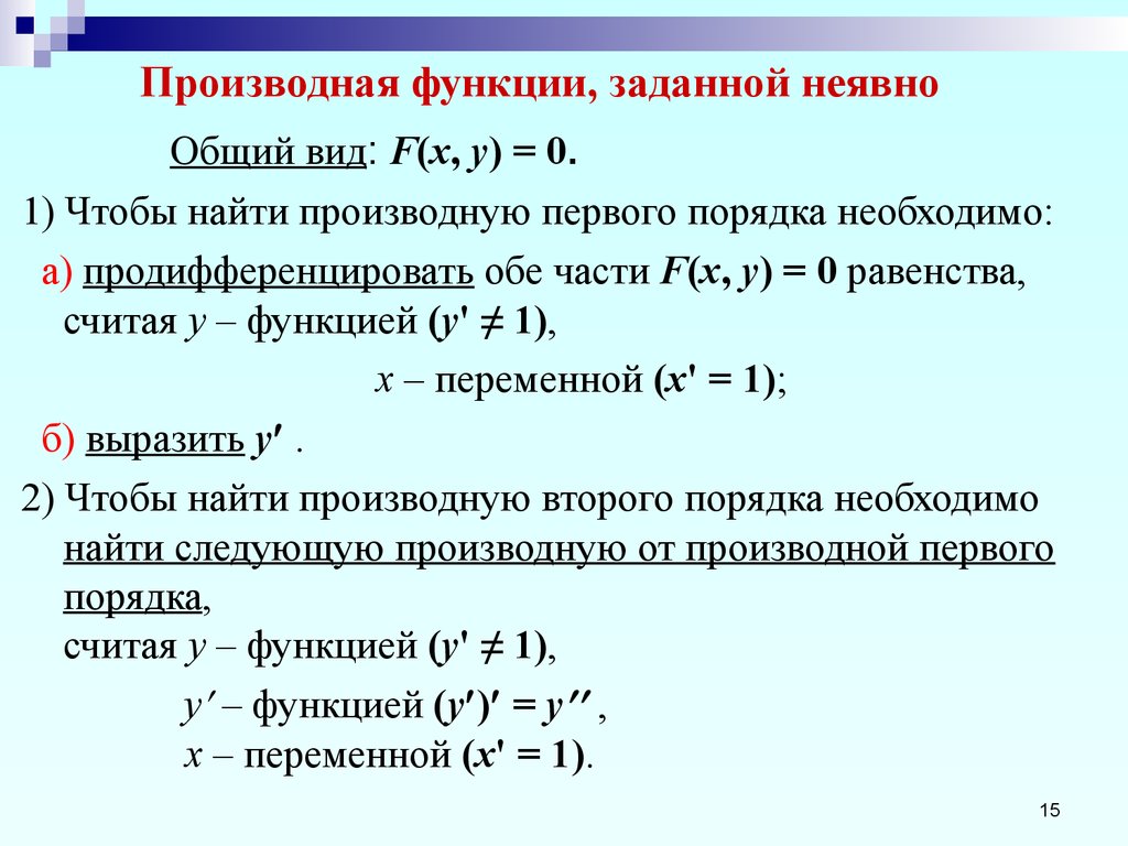 Производная задана неявно