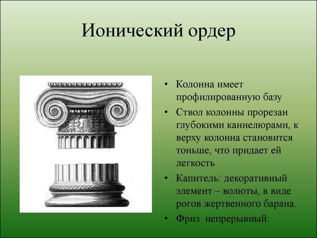 Ордер это. Ионический ордер. Ионический ордер древней Греции особенности. Ионический ордер аттический вариант. Признаки Ионического ордера основные.