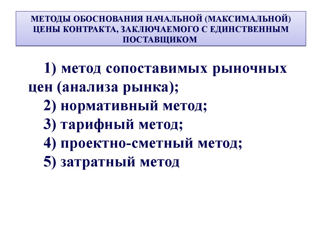 Методология обоснования. Нормативный метод метод корпоративных рыночных цен тарифный метод.