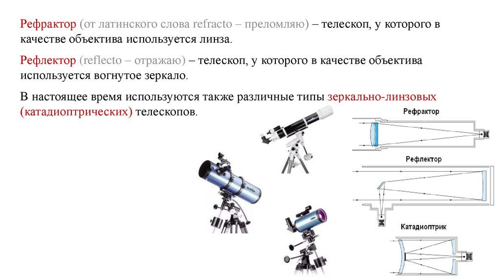 Назовите оптические приборы в которых используются линзы. Телескоп рефрактор и рефлектор разница. Телескоп рефрактор линзовый схема. Рефрактор рефлектор катадиоптрик. Телескоп рефлектор схема менисковый.