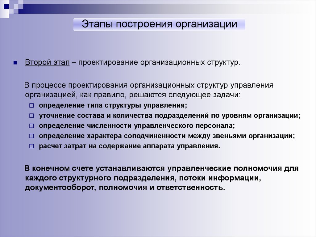 Последовательность разработки и создания организационных структур управления проектами