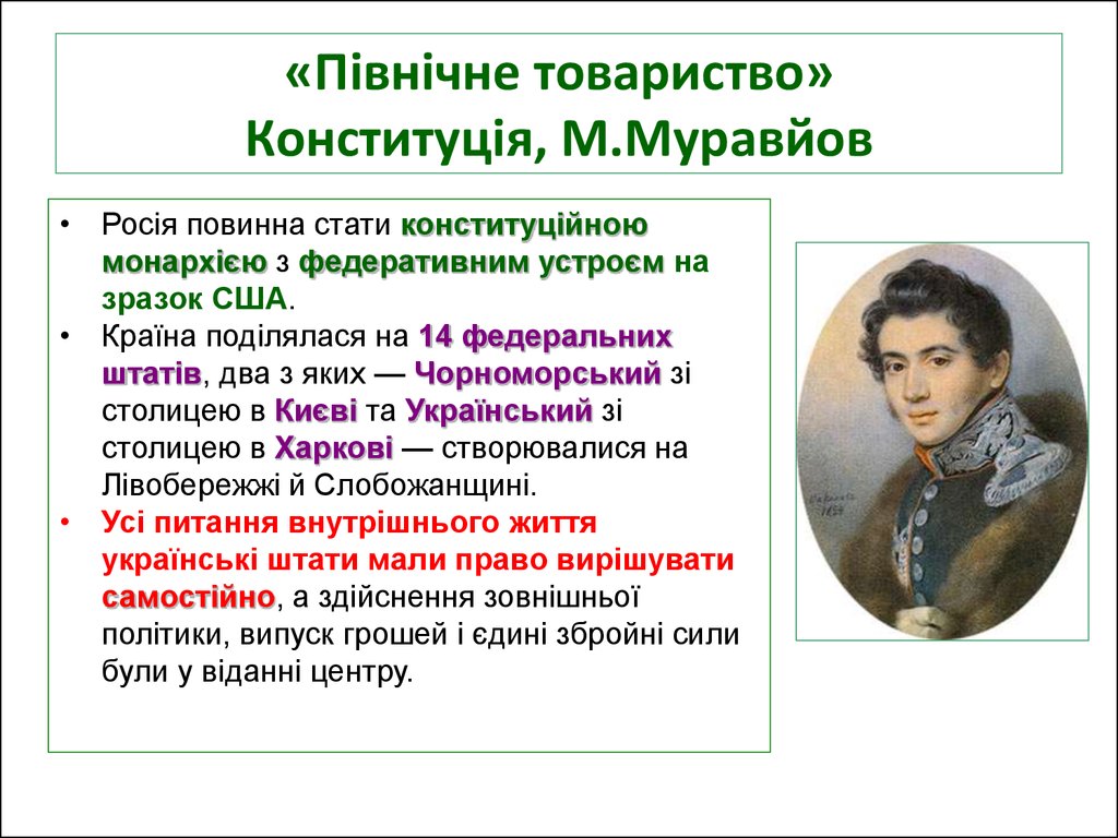 «Північне товариство» Конституція, М.Муравйов