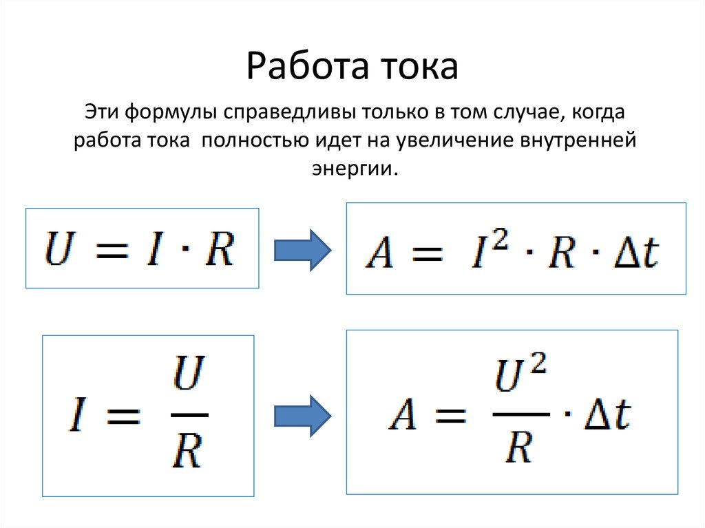 Сила тока через мощность. Работа и мощность электрического тока формулы. Работа Эл тока формула. Формула для расчета работы тока. Формула для расчета работы электрического тока.