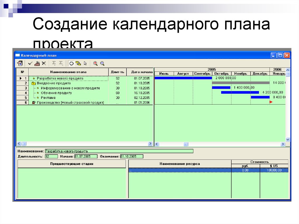 План разработки программы. Календарного управления.