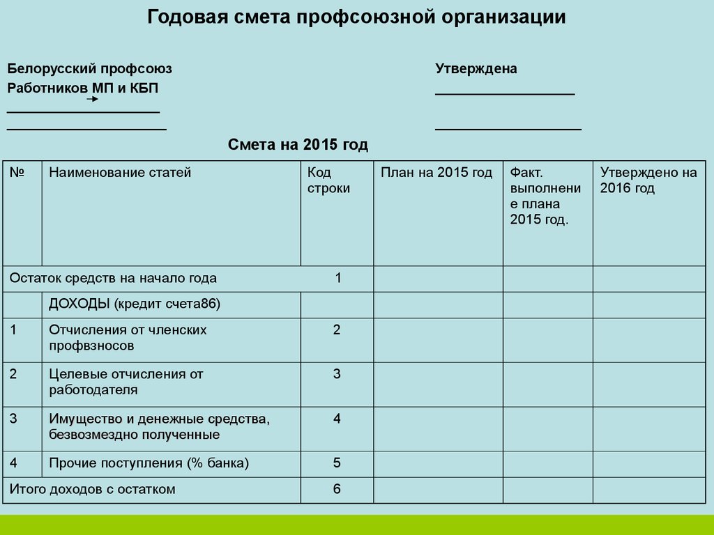 Смета социокультурного проекта