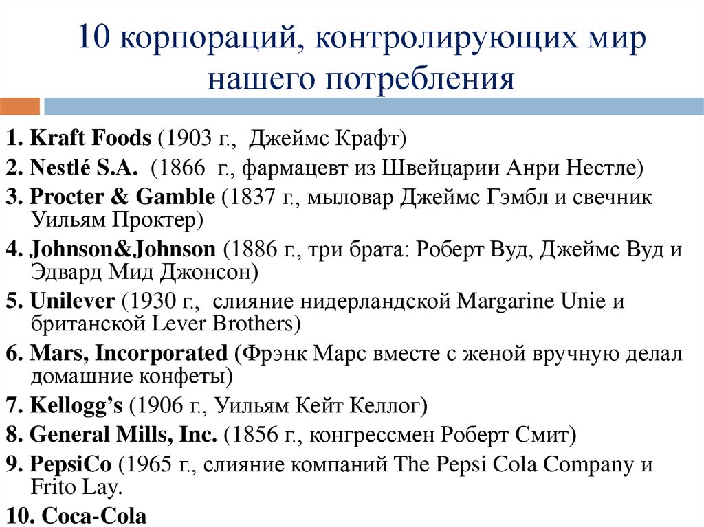 10 корпораций. Корпорации контролирующие мир. 10 Корпораций контролирующих мир. Компании которые контролируют наше потребление. 10 Транснациональных корпораций.