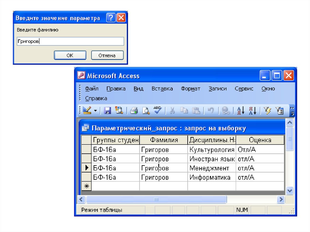 Программа для управления базой. Как создать параметрический запрос в access.