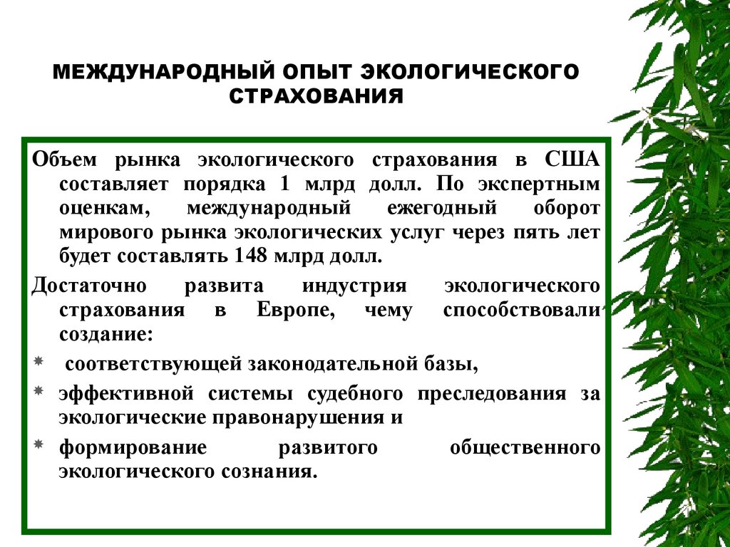 Страхование экологических рисков презентация