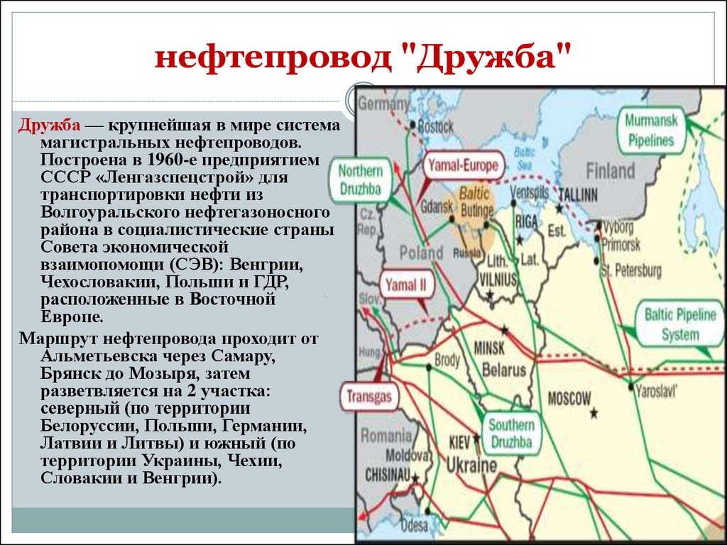 Карта нефтепроводов дружба