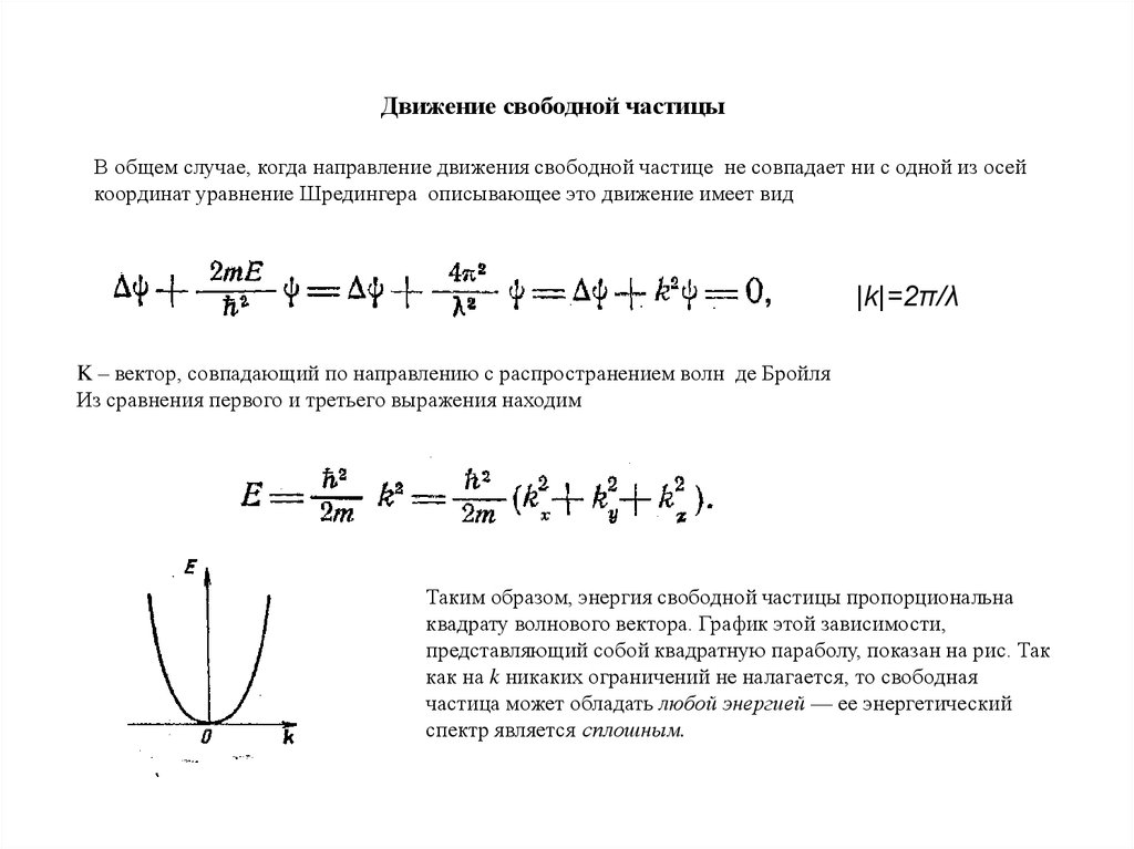 Определить спектральную энергетической. Движение свободной частицы. Энергетический спектр свободной частицы. Уравнение движения свободной частицы. Движение свободной микрочастицы.