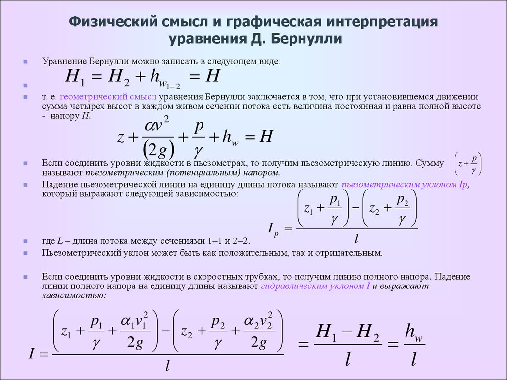 Диаграмма уравнения бернулли