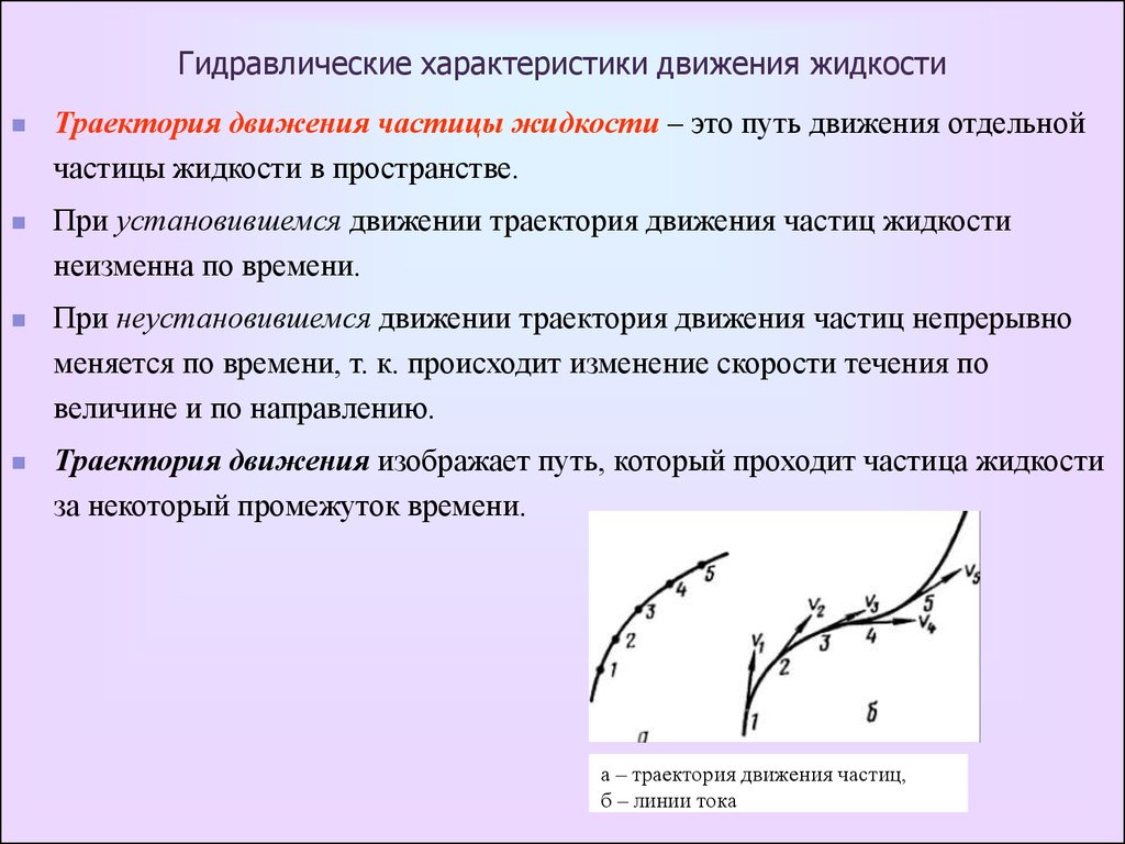 Характер движения тела. Гидравлические характеристики потока жидкости. Транкториядаижения яастицы. Траектория жидкости. Траектория движения частицы.