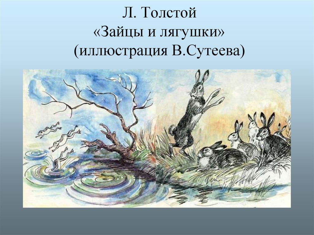 Толстой русак текст. Лев Николаевич толстой зайцы и лягушки. Л Н толстой басня зайцы и лягушки. Лев Николаевич толстой рассказ зайцы. Басня Толстого л н зайцы и лягушки.