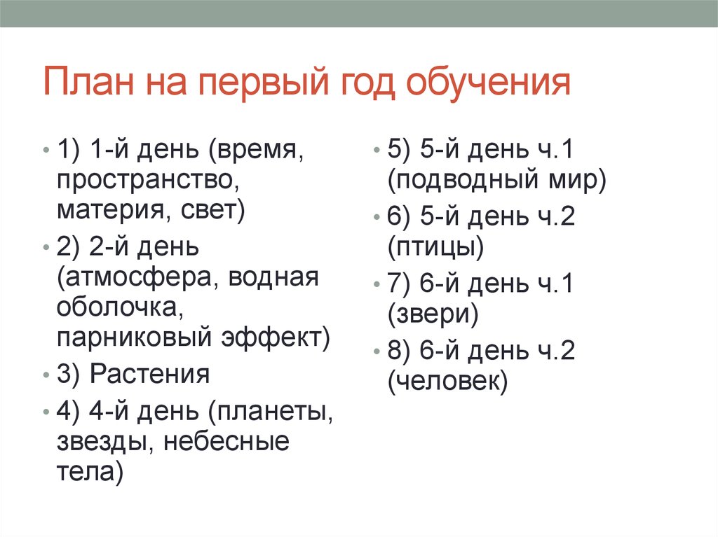 План на первый год обучения