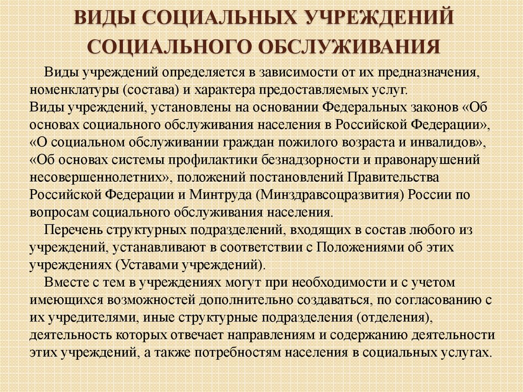 Организации социального обслуживания. Виды социальных учреждений. Учреждения социального обслуживания. Виды социального обслуживания. Виды организаций социального обслуживания населения.