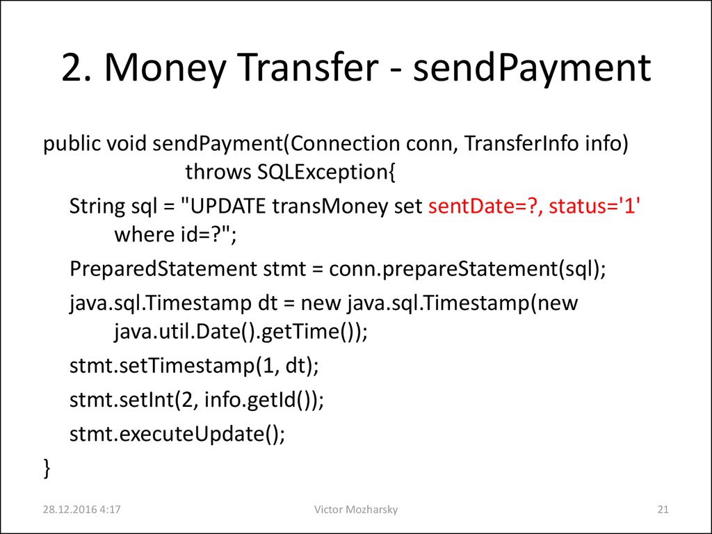 2. Money Transfer - sendPayment
