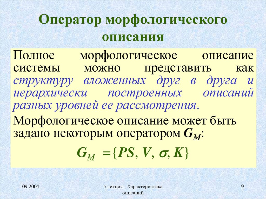 Морфологическое описание системы