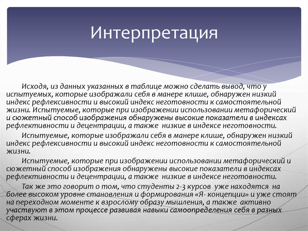 Трактование. Исходя из результатов эксперимента можно сделать заключение что.