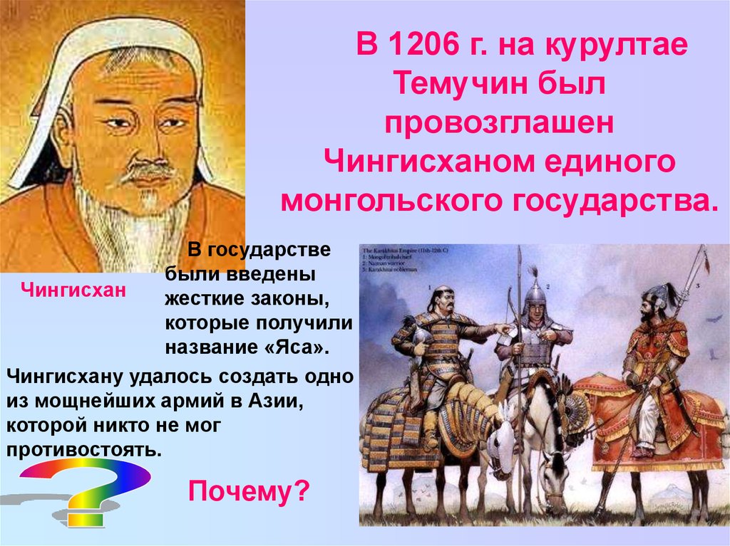 Как называлось государство монголо. 1206 Темучин.