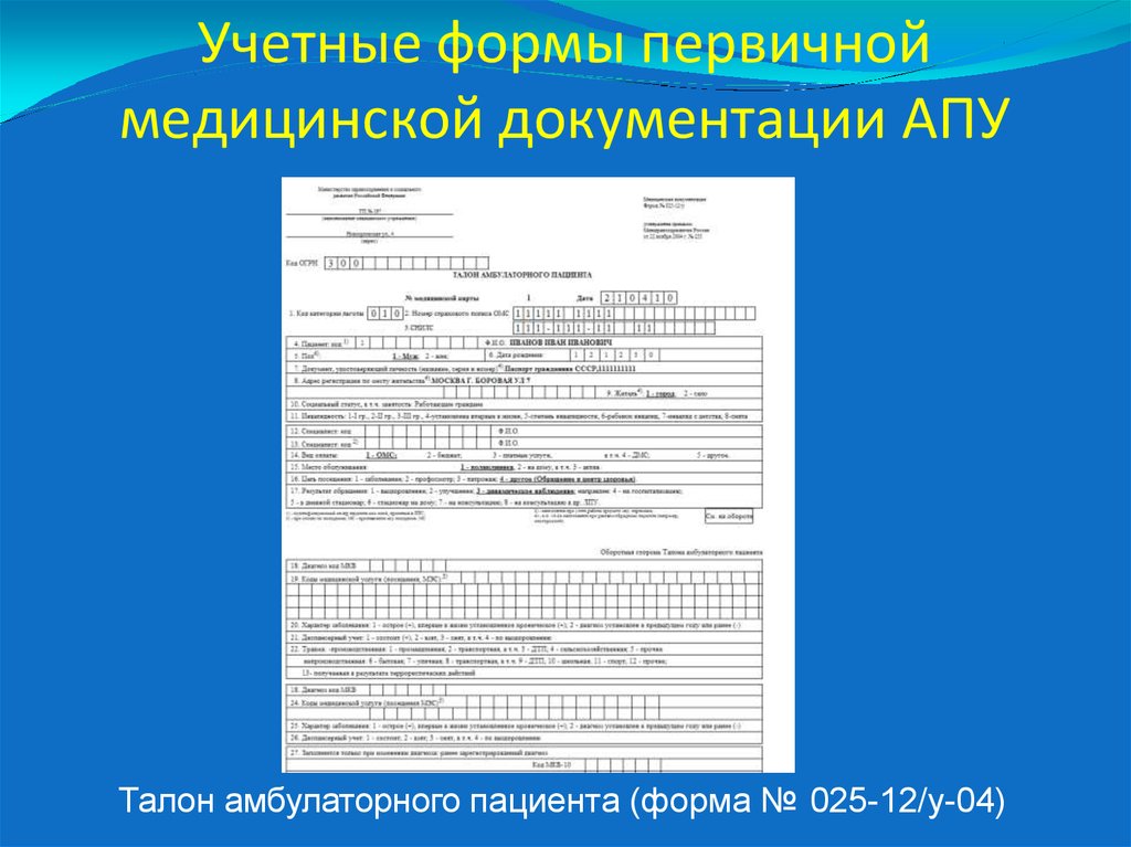 Основные формы первичной медицинской документации