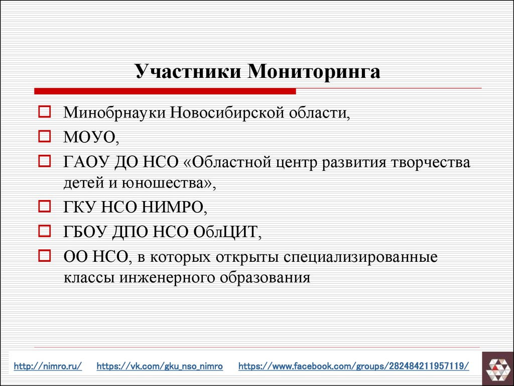 Новосибирский мониторинг. Участники мониторинга.