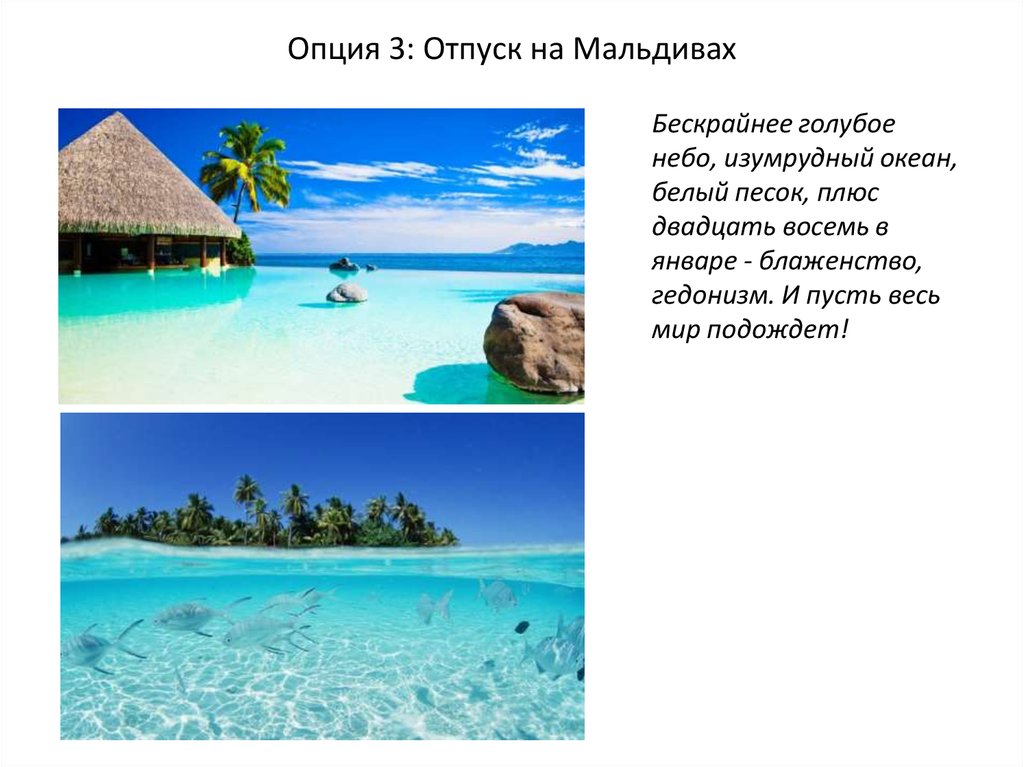 Опция 3: Отпуск на Мальдивах