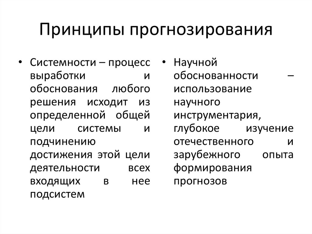 Принципы прогнозирования. Общие принципы прогнозирования. Принципы научного прогнозирования. Общие принципы прогностики.