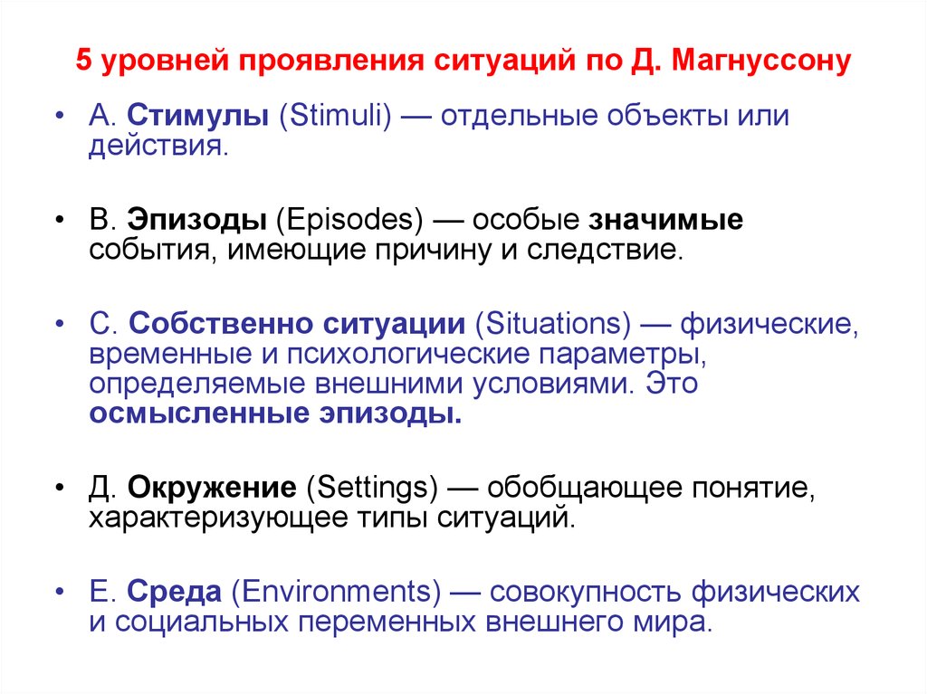 Проявить обстановка. Уровни ситуации. 5 Уровней определения ситуации (по д. Магнуссону):. Д. Магнуссон психология. Уровни этих ситуаций.