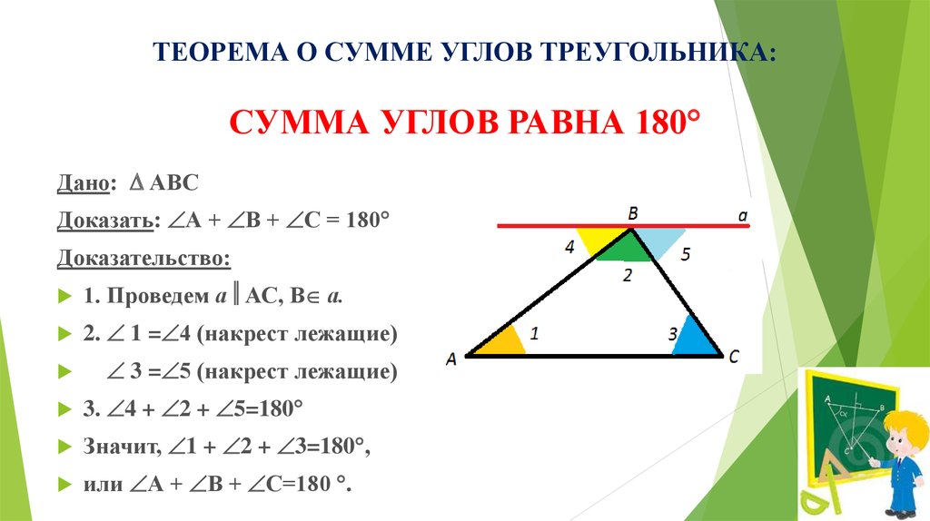 Сумма углов треугольника 7. Доказательство теоремы о сумме углов треугольника 7 класс. Доказать теорему о сумме углов треугольника 7 класс. Теорема о сумме углов треугольника 7 класс. Док во теоремы о сумме углов треугольника.