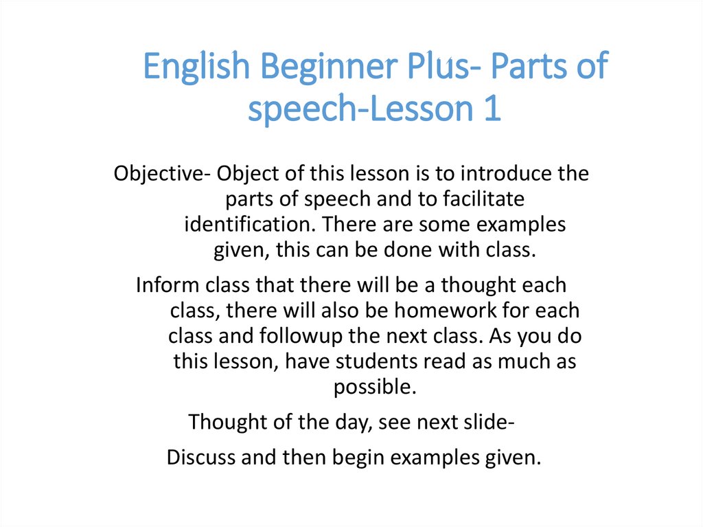 English Beginner Plus- Parts of speech-Lesson 1