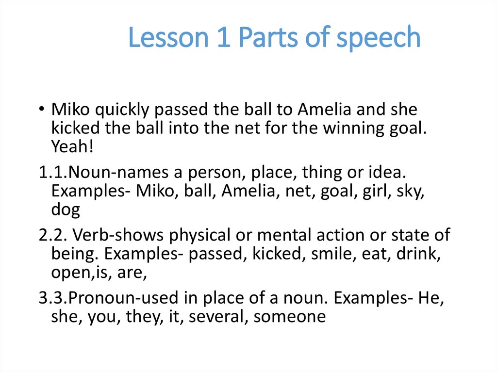 Lesson 1 Parts of speech