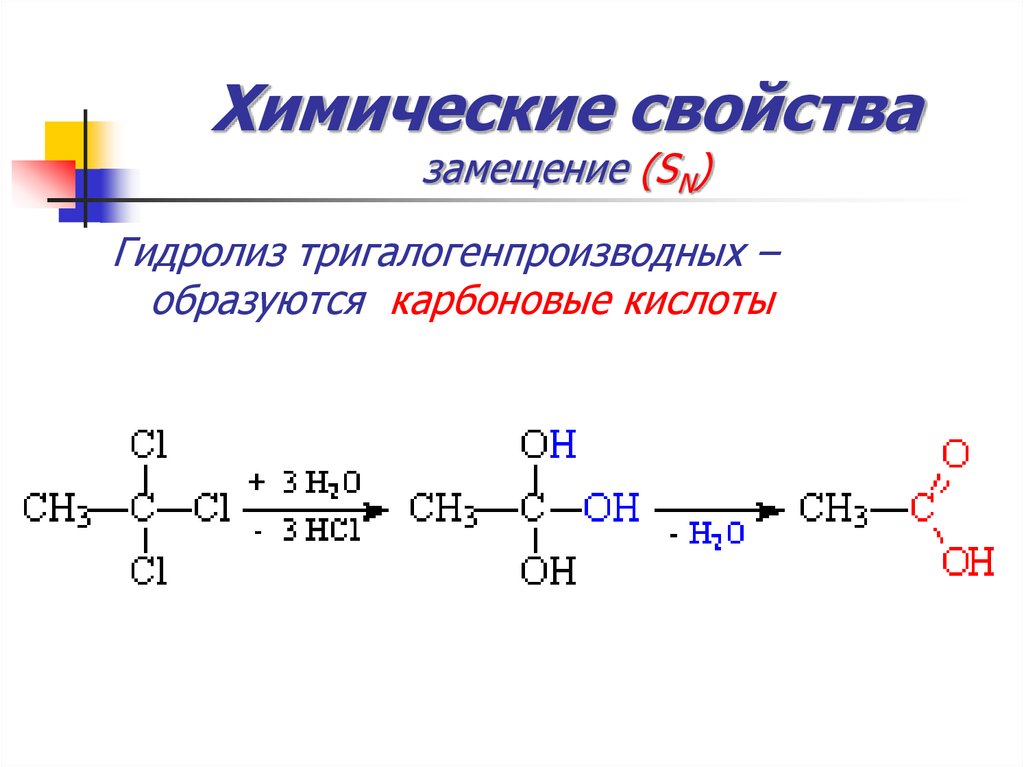 Щелочной гидролиз карбоновых кислот. Гидролиз карбоновых кислот. Гидролиз тригалогенпроизводных. Кислотный гидролиз карбоновых кислот.