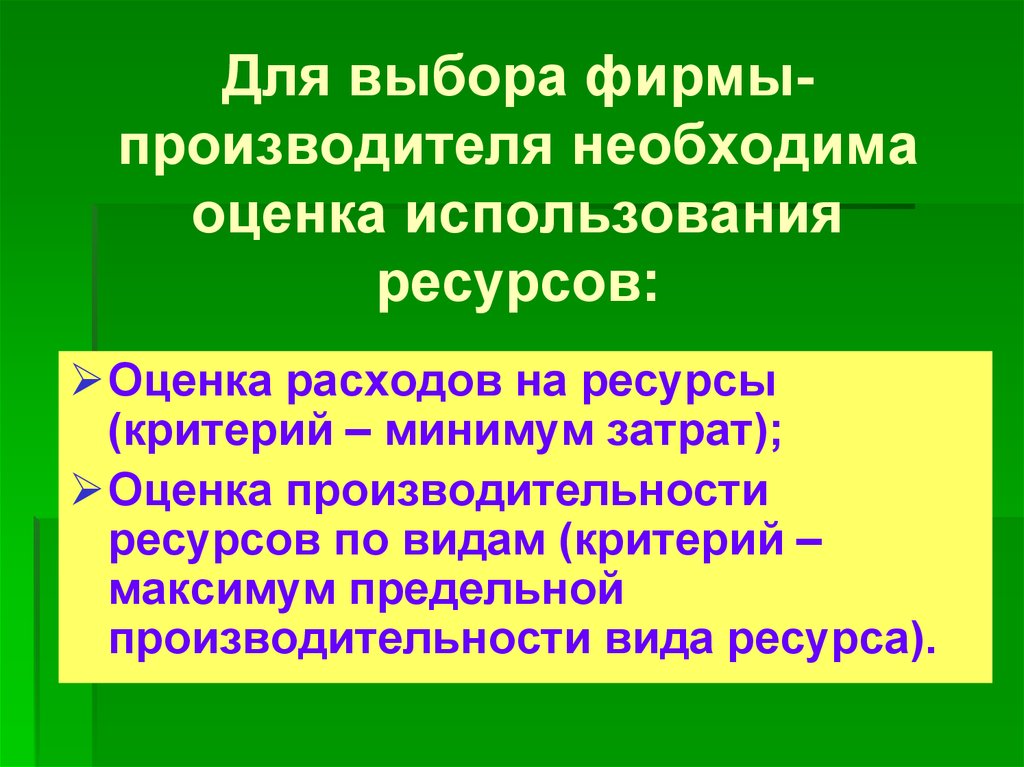 Производительность ресурсов. Оценка использования ресурсов.