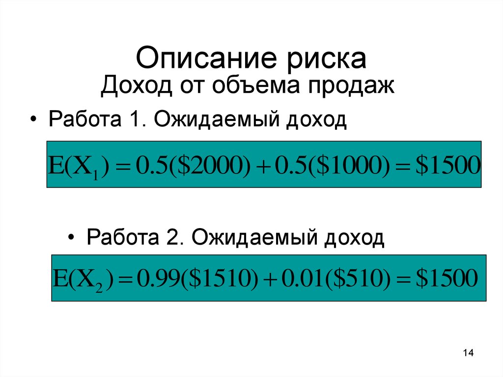 См 14 описание. Ожидаемый доход. Ожидаемая прибыль.