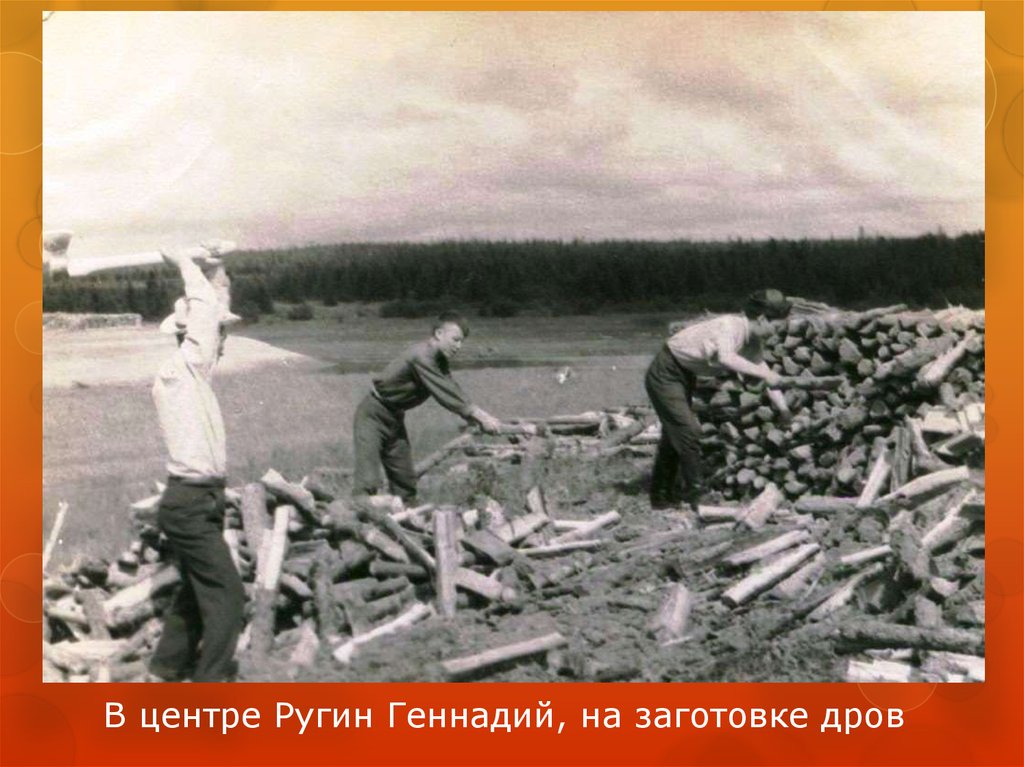 В центре Ругин Геннадий, на заготовке дров