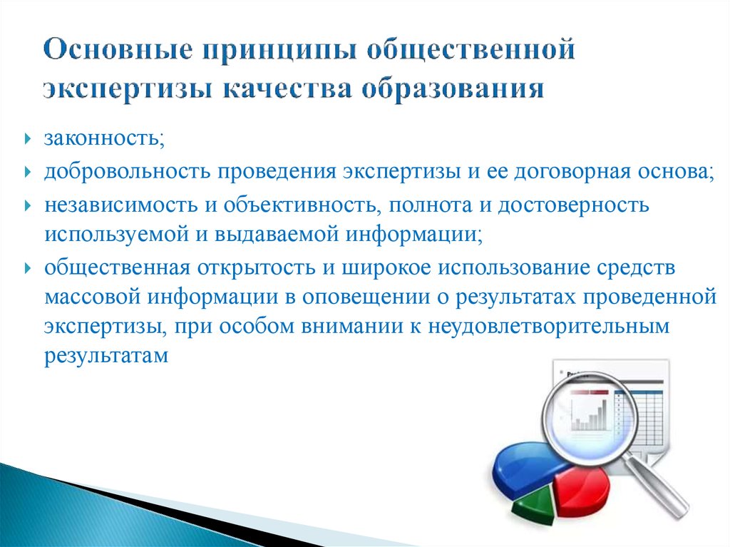 Организация и проведение экспертизы. Экспертиза качества образования. Основные принципы экспертизы. Общественная экспертиза качества образования. Качества эксперта в образовании.