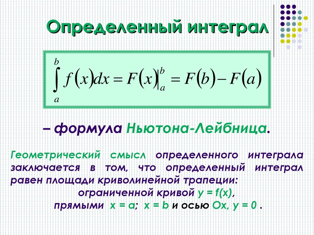 Основная формула определенного интеграла. Определённый интеграл 10 класс. Формула определенного интеграла.