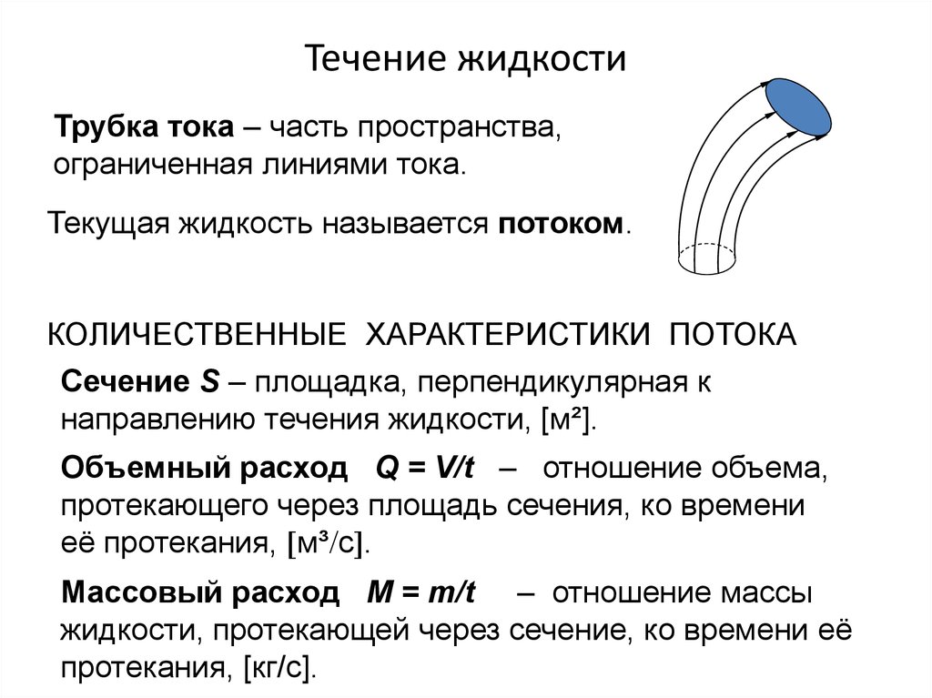 Течение жидкости. Характеристики течения жидкости. Течение жидкости. Трубка тока. Течение жидкости в трубках.