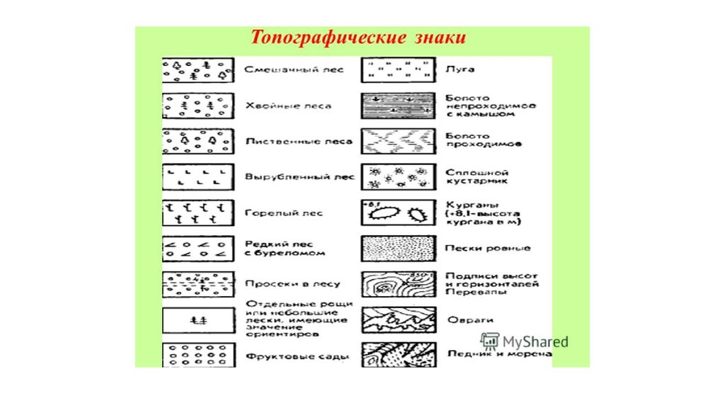 Карта с топографическими знаками для зарницы