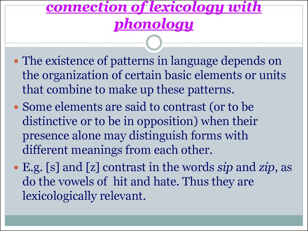 connection of lexicology with phonology