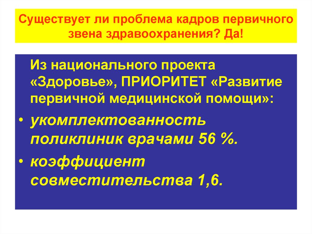 Проблемы национального проекта здравоохранение