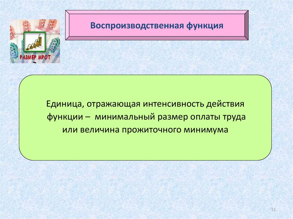 Функция единицы. Воспроизводственная функция. Действия с функциями. Функции МРОТ. Функции минимальной заработной платы.