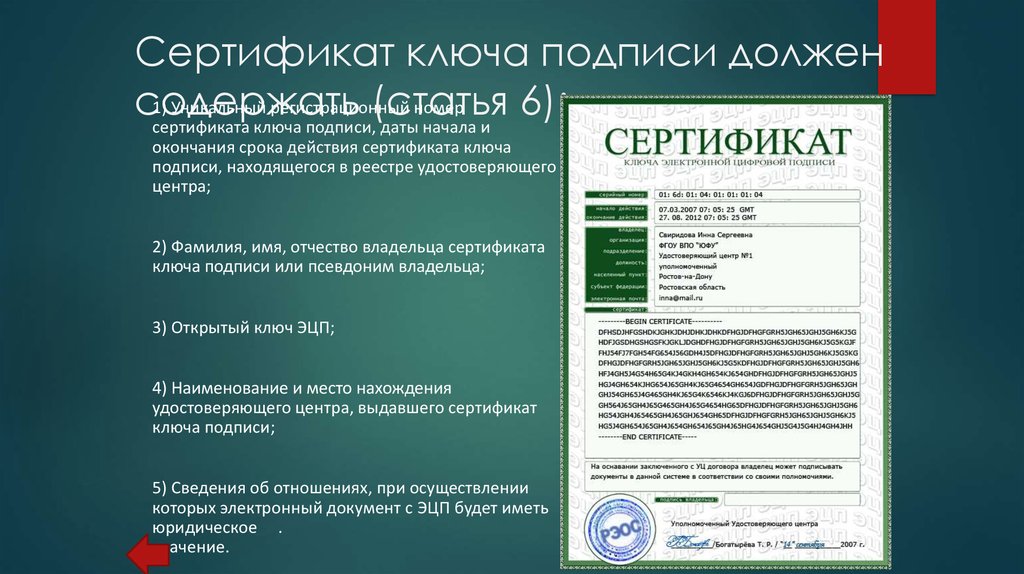 Сертификат открытого ключа электронной подписи