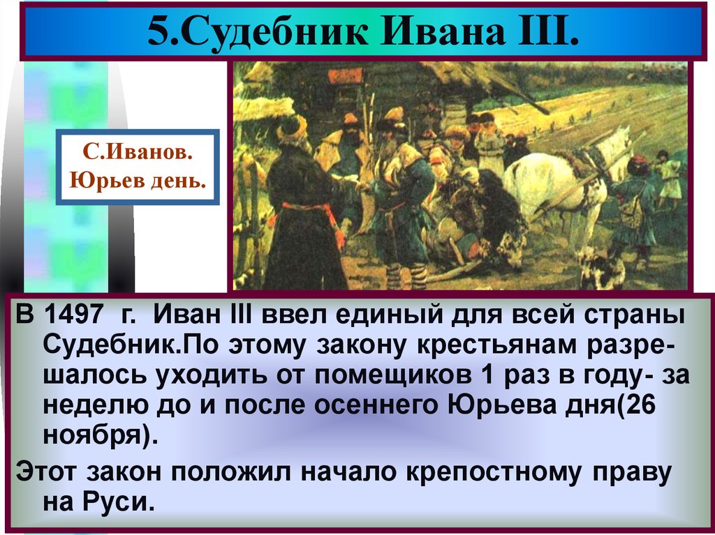 Юрьев день это в истории. Судебник Ивана 3. Судебник Ивана 3 Юрьев день. Судебник Ивана 3 презентация. Судебник Ивана 3 Введение Юрьева дня.