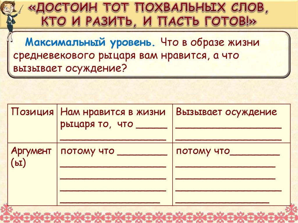 «ДОСТОИН ТОТ ПОХВАЛЬНЫХ СЛОВ, КТО И РАЗИТЬ, И ПАСТЬ ГОТОВ!»