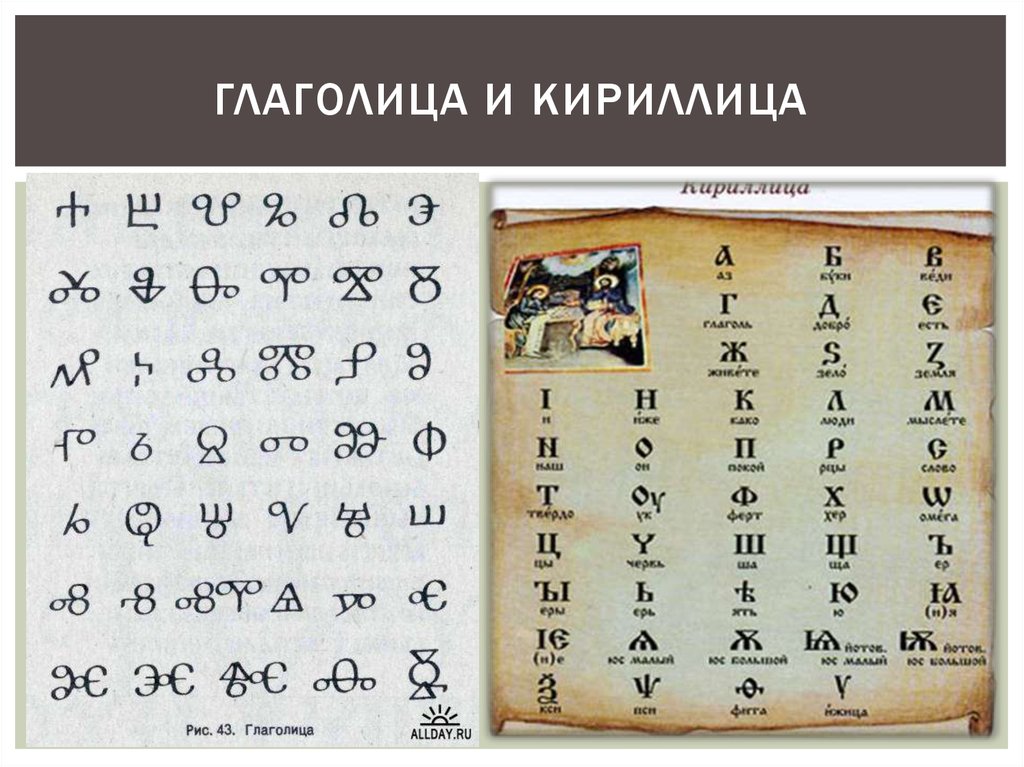 2 славянские азбуки. Славянский алфавит глаголица. Изображение Азбука глаголица и кириллица.