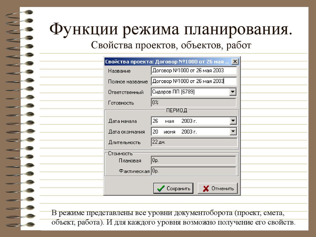 Планирование режима. Характеристика функции планирования. Режимы планирования. Режим работы объекта. Свойства проекта.