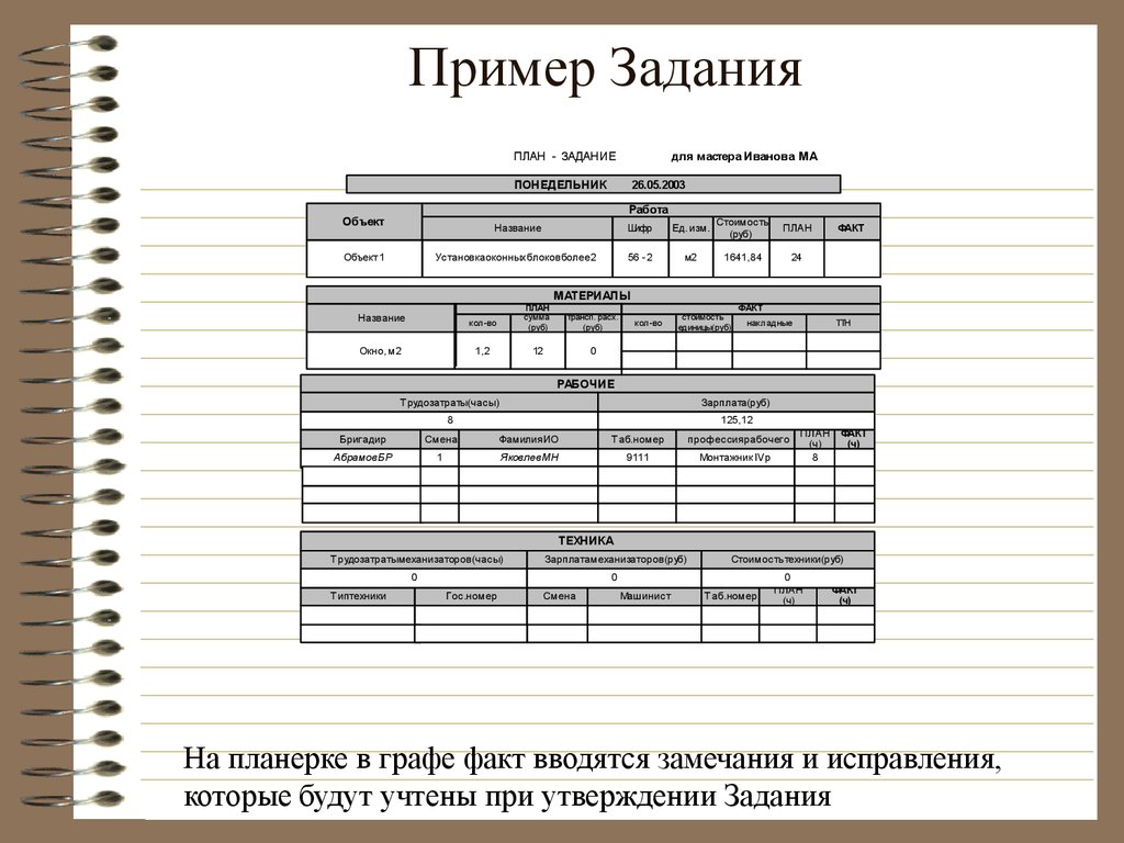 Рабочее задание образец