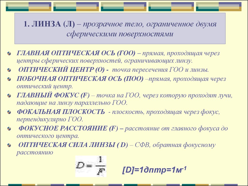 Линза это прозрачное тело ограниченное